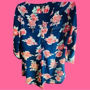 RUE21 Blue and Pink 3/4 Sleeve Blouse